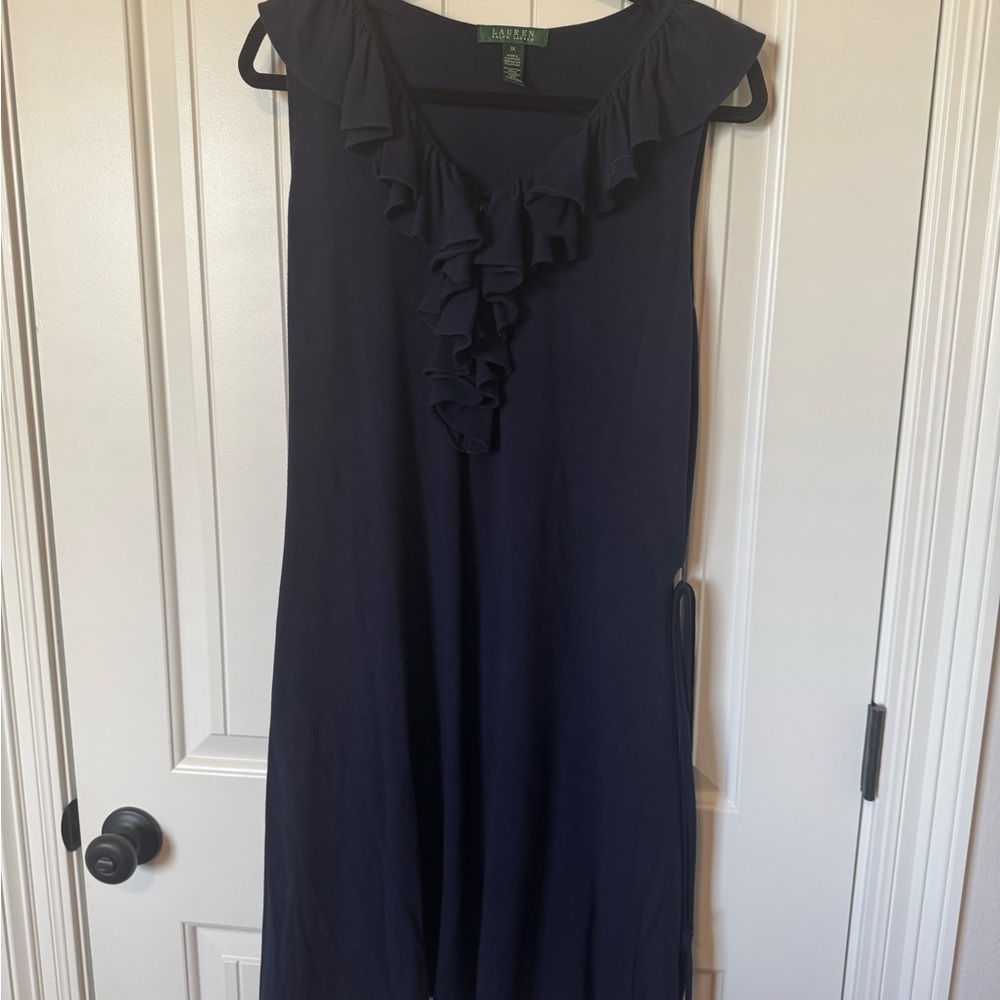 Ralph Lauren Navy Midi Dress with Ruffles